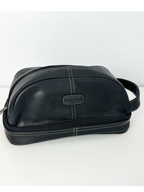 FOSSIL Black Leather Men's Travel Dopp Kit with White Stitching